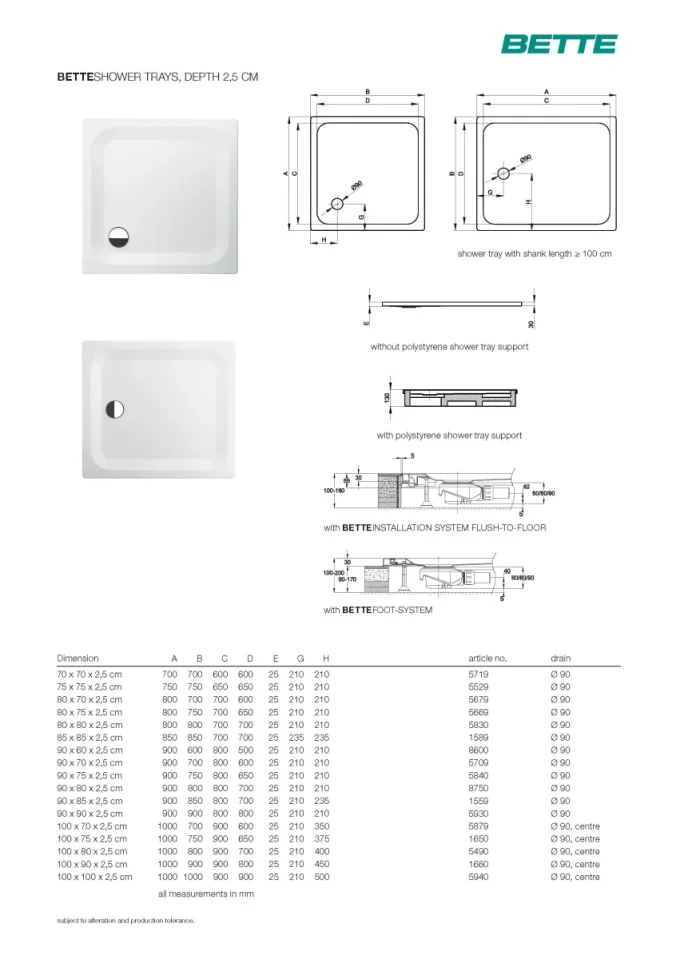 Bette Ultra 800 800 25mm White technical drawing - Image 3