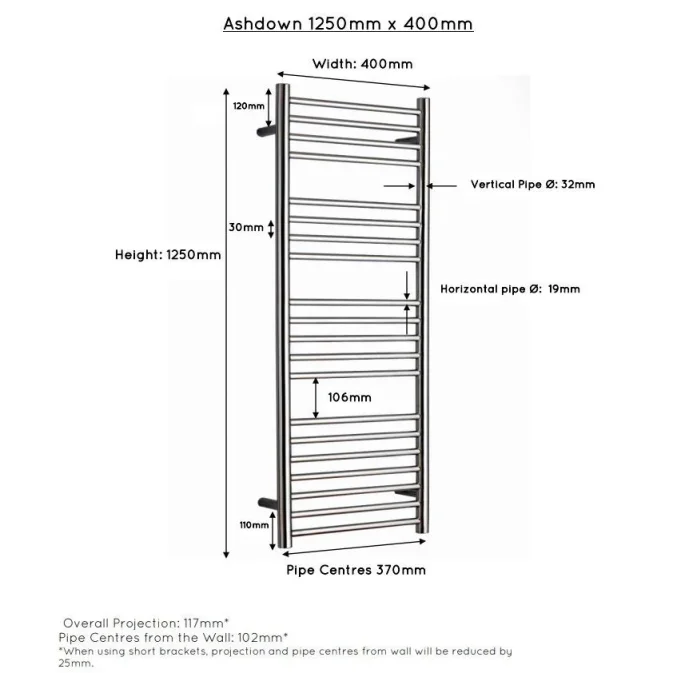 Jis Ashdown 400 1250 X 400mm Radiator For Central Heating Satin Stainless Steel detail view - Image 4