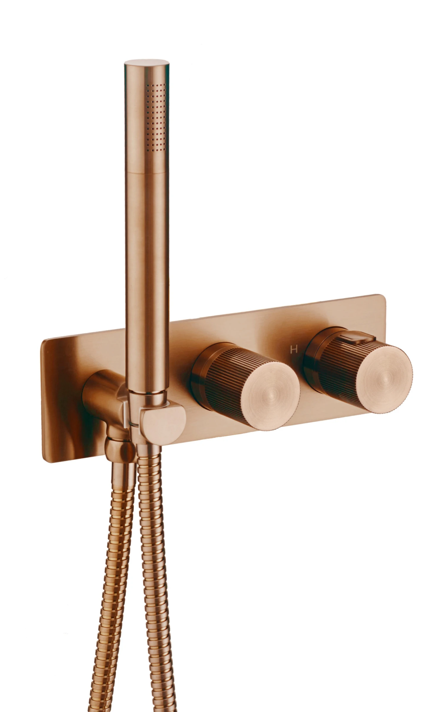 Just Taps Evo 2 Outlet 2 Handle Thermostatic Concealed Shower Valve With Pencil Handset Attached Brushed Bronze