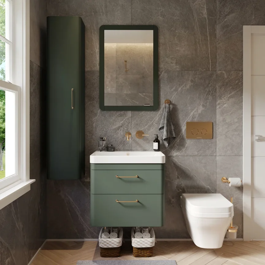 Saneux Hyde 55cm 1 Door Recessed Electric Mirror Cabinet (lh) - Matte Sage detail view - Image 4