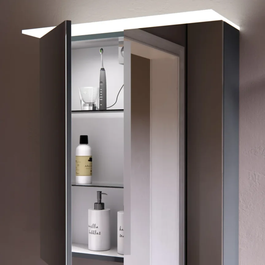 Saneux Austen 60cm 2 Door Electric Mirror Cabinet - Matte Iron Grey detail view - Image 2