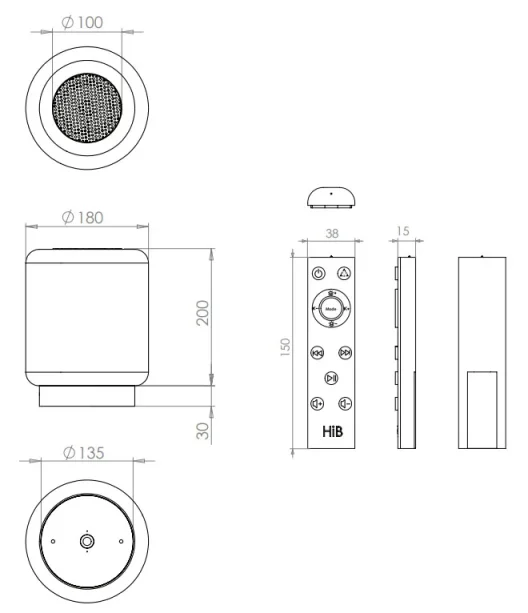 Hib Rhythm Ceiling Light 18cm X L23cm technical drawing - Image 2