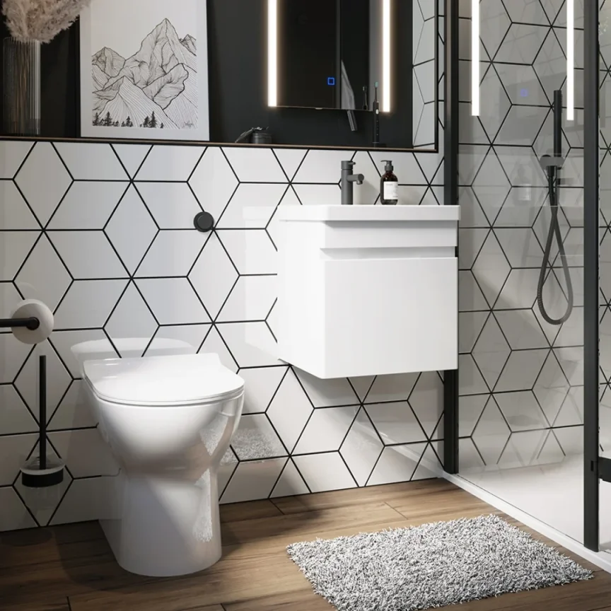 Saneux Air 40cm 1 Door Wall Mounted Unit - Gloss White detail view - Image 4