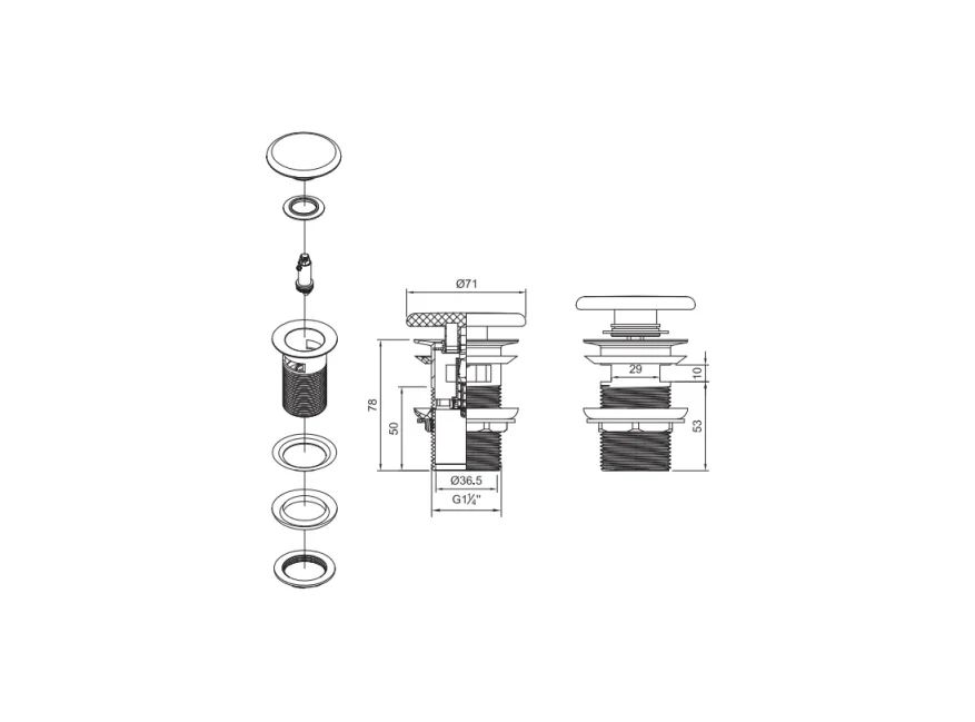 Crosswater Basin Click Clack (slotted) Gloss White technical drawing - Image 2