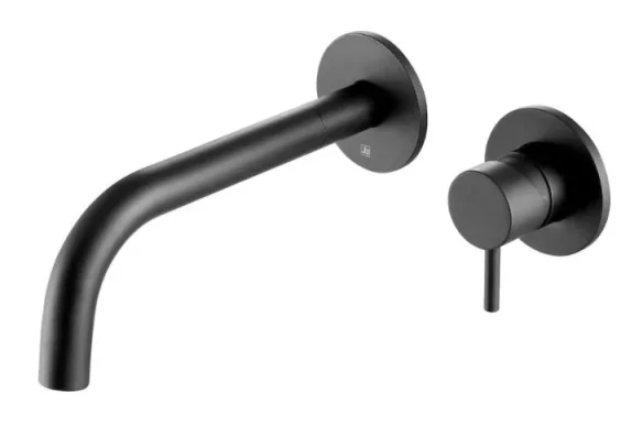 Just Taps Vos Single Lever Wall Mounted Basin With 200mm Spout Matt Black product image - Image 1