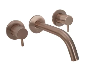Just Taps Vos 3 Hole Wall Mounted Basin Mixer Tap 200mm Spout Brushed Bronze