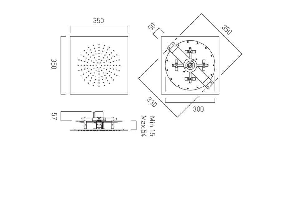 Vado Sky 350mm Square Ceiling Mounted Shower Head Chrome technical drawing - Image 2