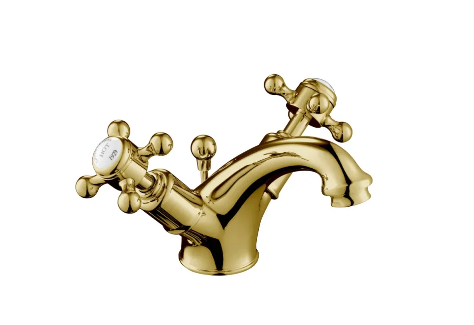 Just Taps Grosvenor Cross Basin Mixer With Puw Light Gold product image - Image 1