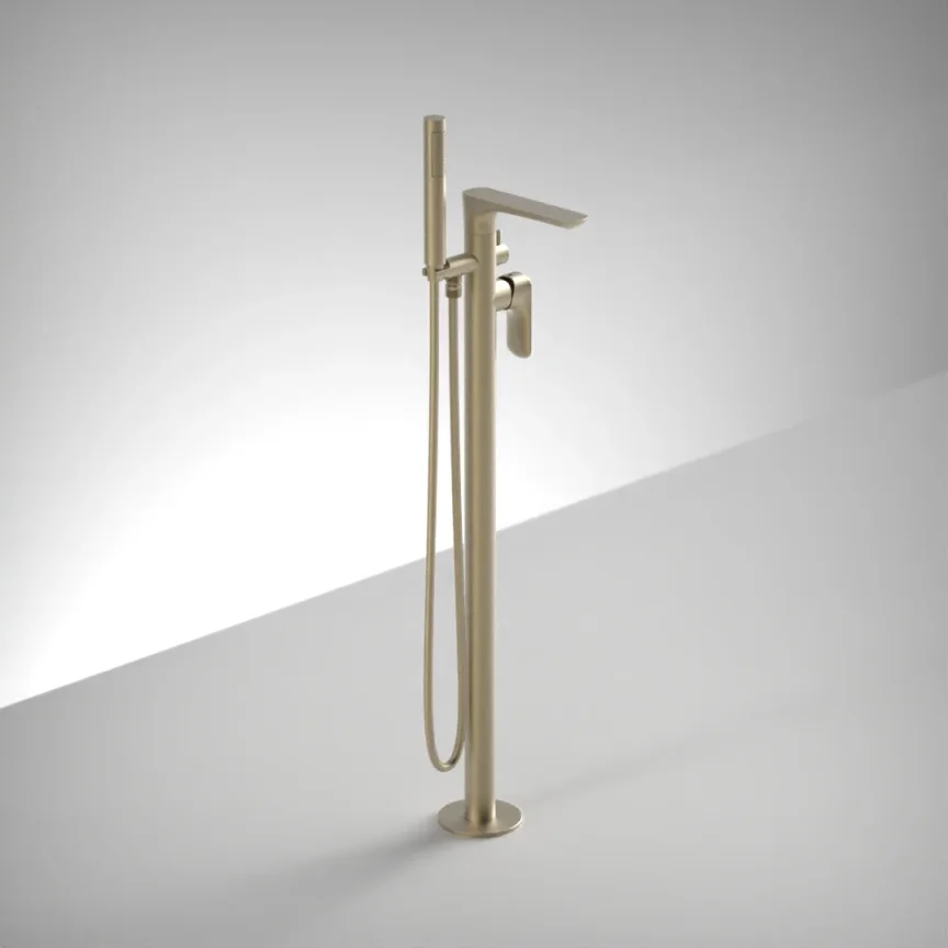 Ava Purity Floor Mounted Bath Shower Mixer - Brushed Brass product image - Image 1