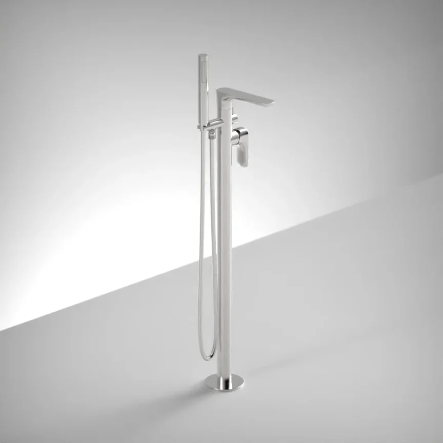 Ava Purity Floor Mounted Bath Shower Mixer - Polished Stainless Steel product image - Image 1