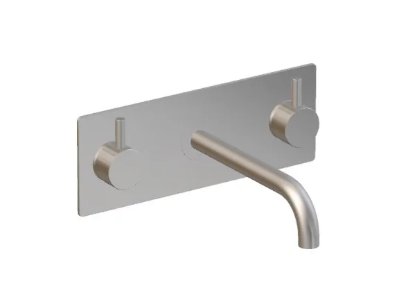 Ava Trend 3 Hole Wall Mounted Bath Mixer W/ Backplate - Polished Stainless Steel product image - Image 1