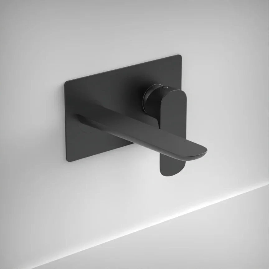 Ava Purity 2 Hole Wall Mounted Basin Mixer With Back Plate - Brushed Black product image - Image 1