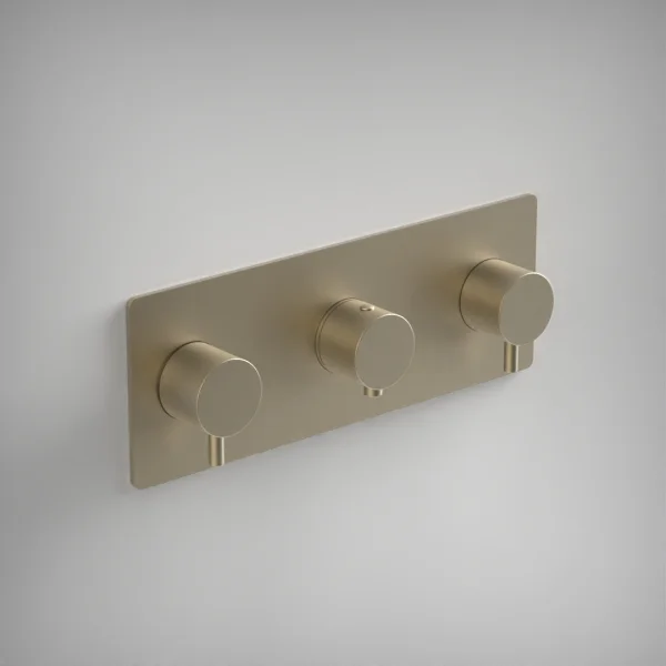 Ava Trend 4 Way 3 Handle Thermostat Valve W/backplate - Brushed Brass