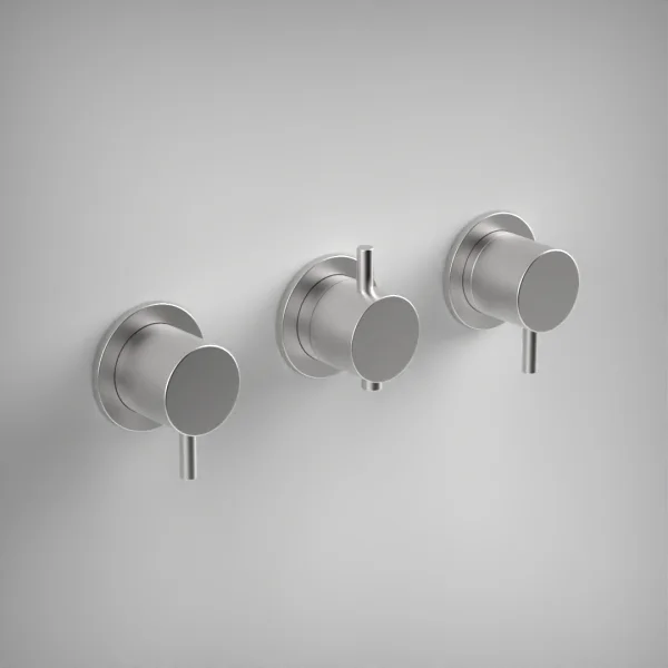 Ava Trend 2 Way 3 Handle Thermostatic Valve W/ Flanges - Brushed Stainless Steel