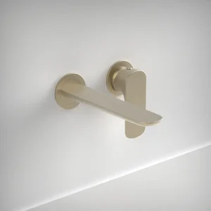 Ava Purity 2 Hole Wall Mounted Basin Mixer W/ Flanges - Brushed Brass