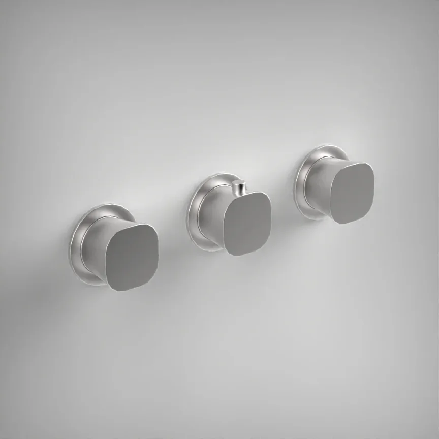 Ava Purity 3 Way 3 Handle Thermostatic Valve W/ Flanges - Brushed Stainless Steel product image - Image 1