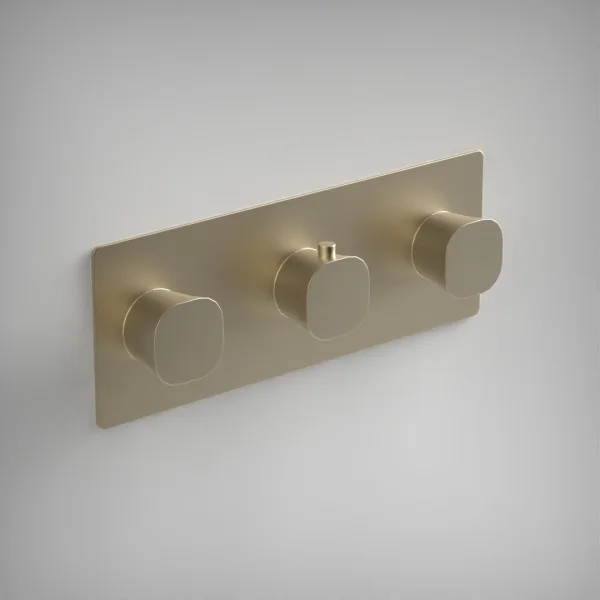 Ava Purity 2 Way 3 Handle Thermostatic Valve W/ Backplate - Brushed Brass