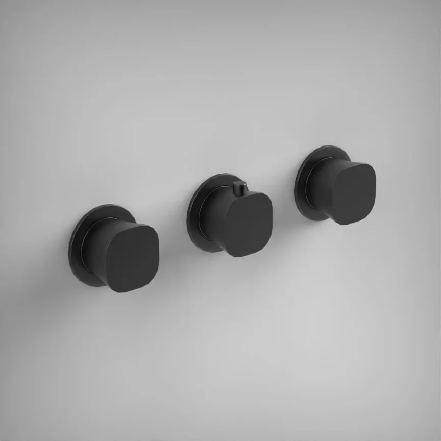 Ava Purity 2 Way 3 Handle Thermostatic Valve W/ Flanges - Brushed Black product image - Image 1