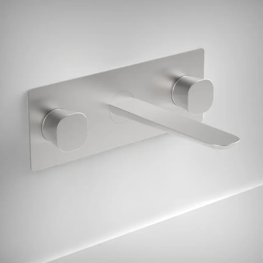 Ava Purity 3 Hole Wall Mounted Basin Mixer With Back Plate - Brushed Stainless Steel product image - Image 1