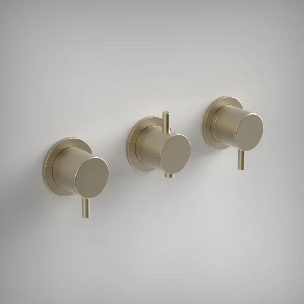 Ava Trend 3 Way 3 Handle Thermostatic Valve W/ Flanges - Brushed Brass