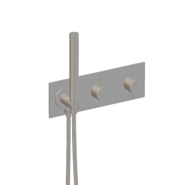 Ava Trend 2 Way 2 Handle Thermostatic Valve With Built In Hand Shower W/3 Hole Backplate - Brushed Stainless Steel detail view - Image 2