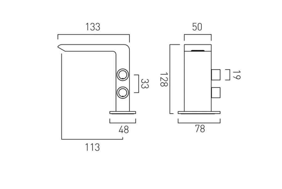 Vado Omika Mono Basin Mixer Without Universal Waste Chrome technical drawing - Image 2