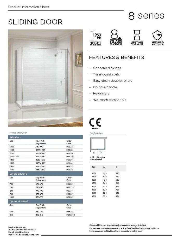 Merlyn 8 Series Sliding Door 1600mm technical drawing - Image 3