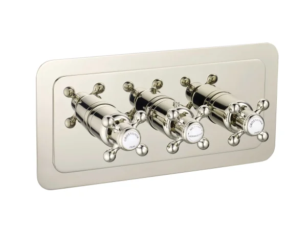 Just Taps Grovenor Cross Thermo Concealed 3 Outlet Shower Valve-Horz