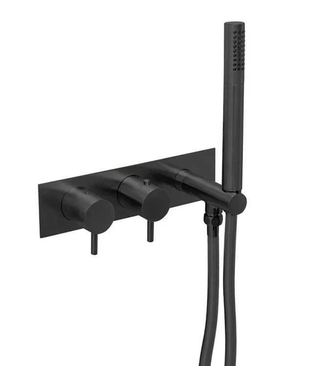 Just Taps Vos TherMatt 2 Outlet Shower Valve & Handset Matt Black product image - Image 1