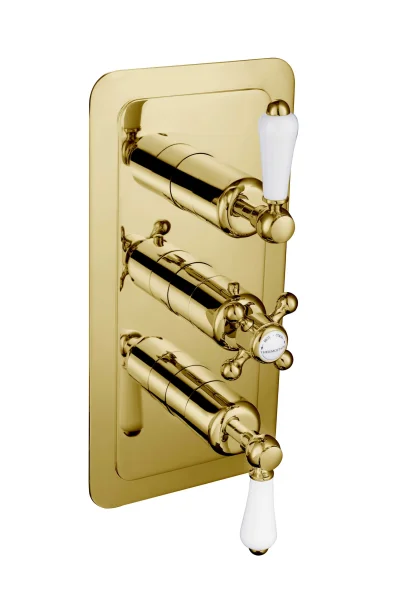 Just Taps Grosvenor Lever Conealed Thermostatic 2 Outlet Valve Vertical Light Gold