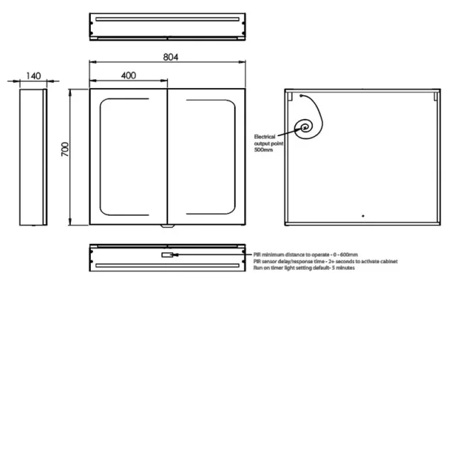 Hib Vapor 80 Steam Free Cabinet W80 X H70 X D12.2cm technical drawing - Image 2