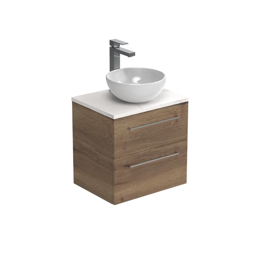 Saneux Austen 50cm 2 Drawer Wall Mounted Unit - English Oak detail view - Image 2