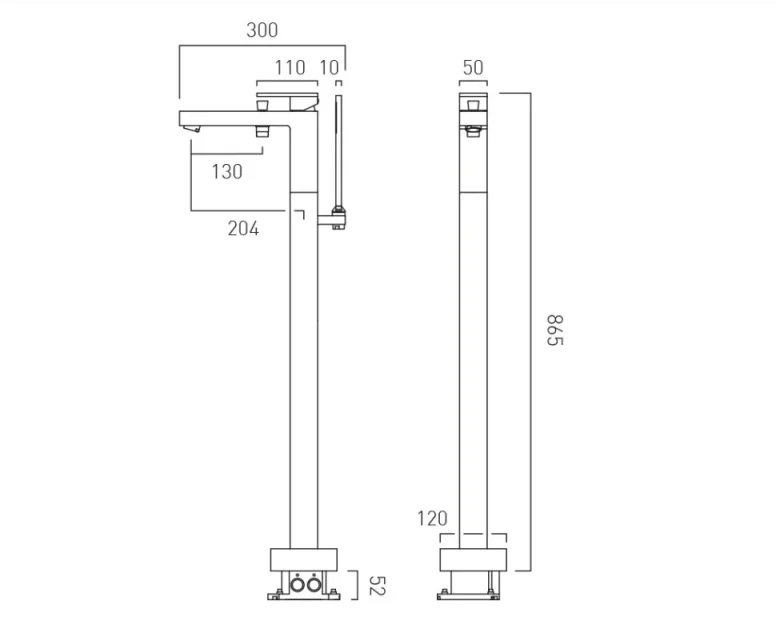 Vado Individual Notion Floor Standing Bath Shower Mixer Brushed Gold technical drawing - Image 2