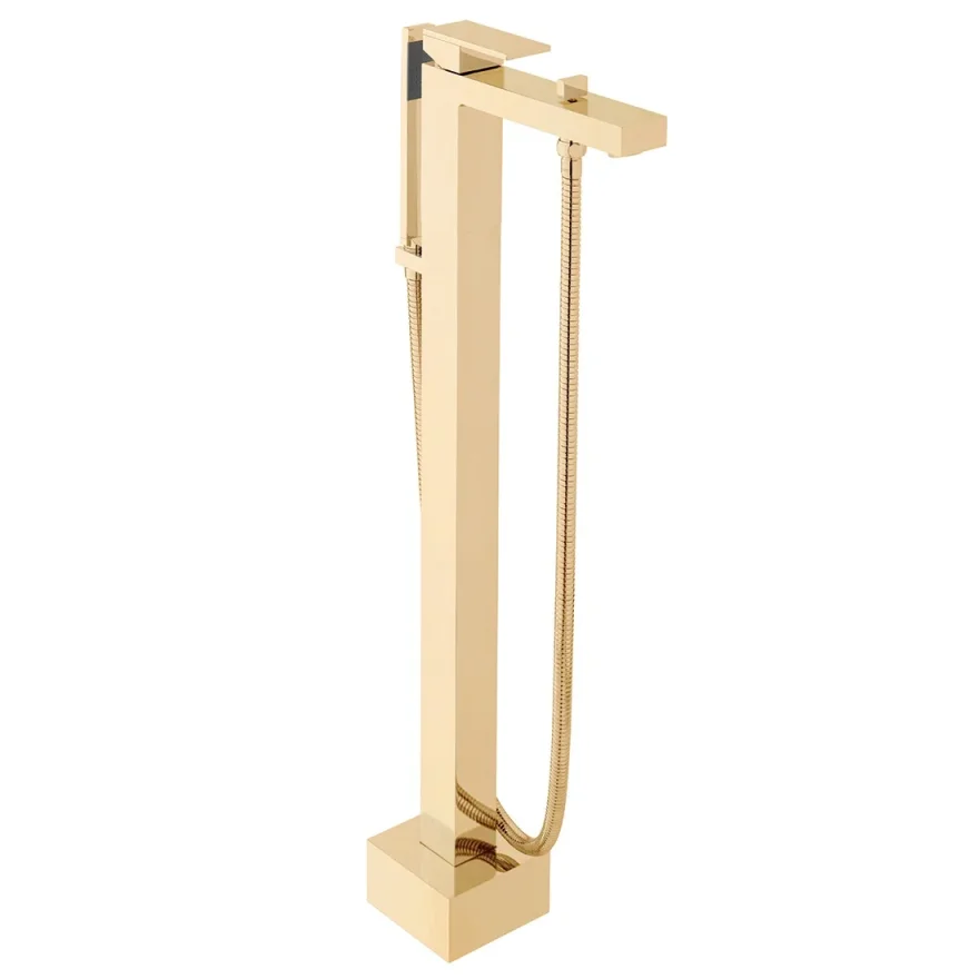 Vado Individual Notion Floor Standing Bath Shower Mixer Brushed Gold product image - Image 1