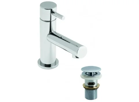 Vado Zoo Mini Mono Basin Mixer Smooth Bodied Single Lever Deck Mounted With Universal Waste Chrome detail view - Image 3
