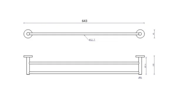 Just Taps Inox Twin Towel Rail technical drawing - Image 2