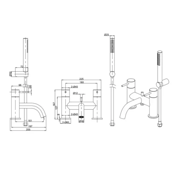 Crosswater Mpro Bath Shower Mixer Kit Deck Mounted Chrome detail view - Image 3