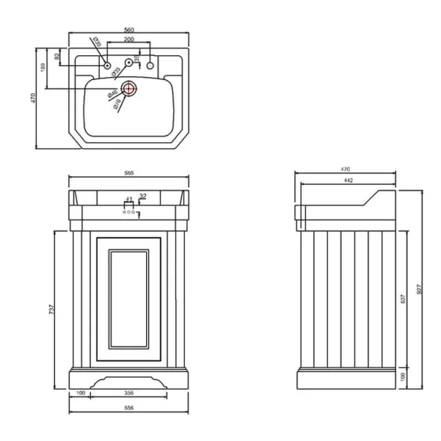 Burlingtonedwardian Freestanding Unit Light Grey technical drawing - Image 2