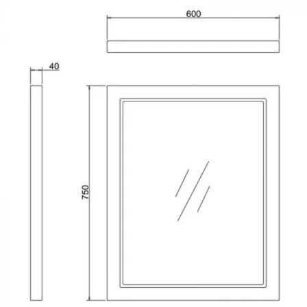 Burlington 600 Mirror Without Led - Grey technical drawing - Image 2