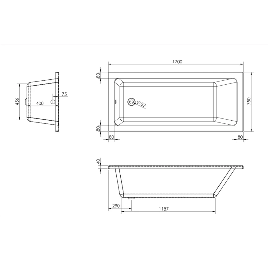 Saneux Stetson 1700x750mm Bath Single Ended & Bath Legs detail view - Image 5