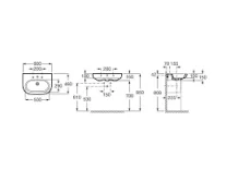 Roca Meridian-n Wall Hung Basin 600 X 460mm - 1 Taphole technical drawing - Image 2