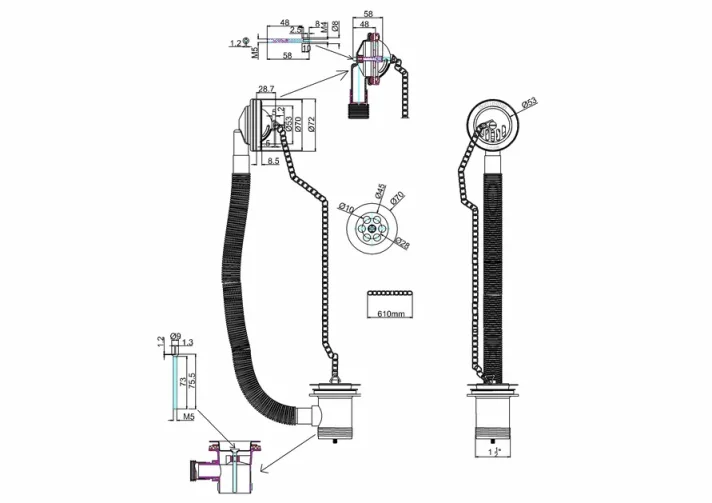 Burlingtonbath Overflow, Plug & Chain technical drawing - Image 2