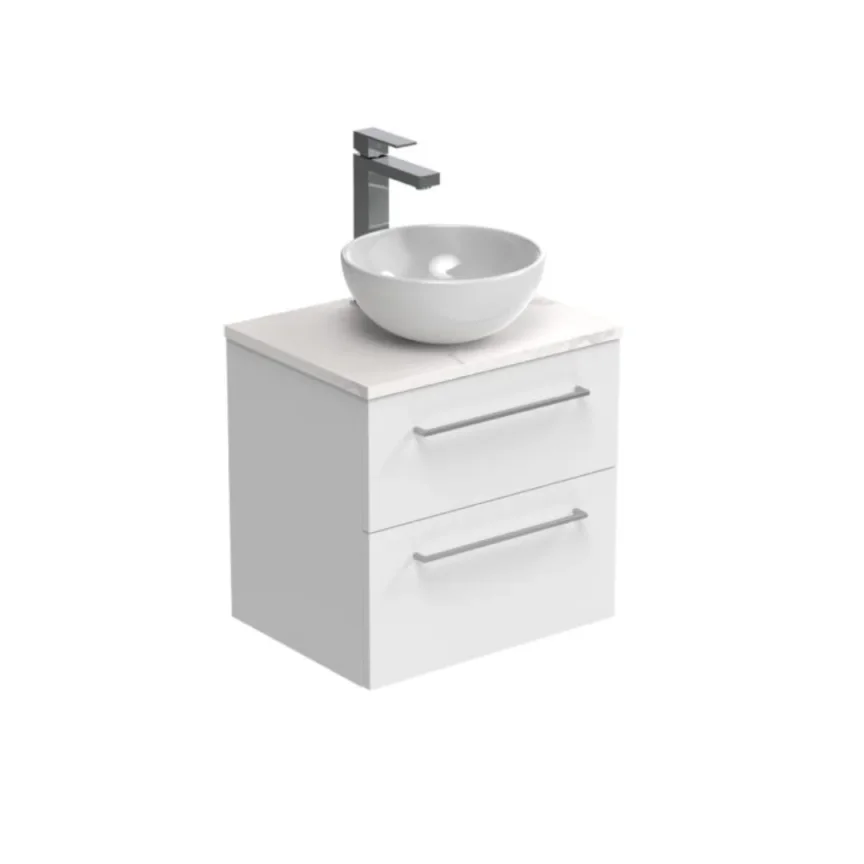 Saneux Austen 50cm 2 Drawer Wall Mounted Unit - Matte White detail view - Image 2
