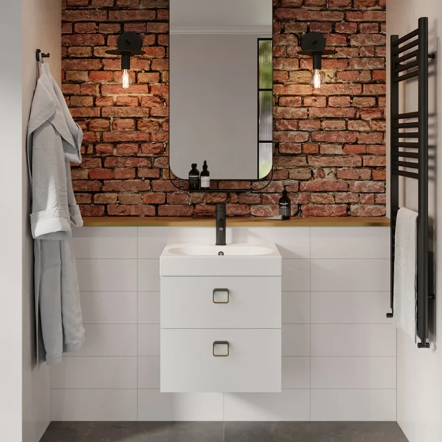 Saneux Austen 50cm 2 Drawer Wall Mounted Unit - Matte White detail view - Image 3