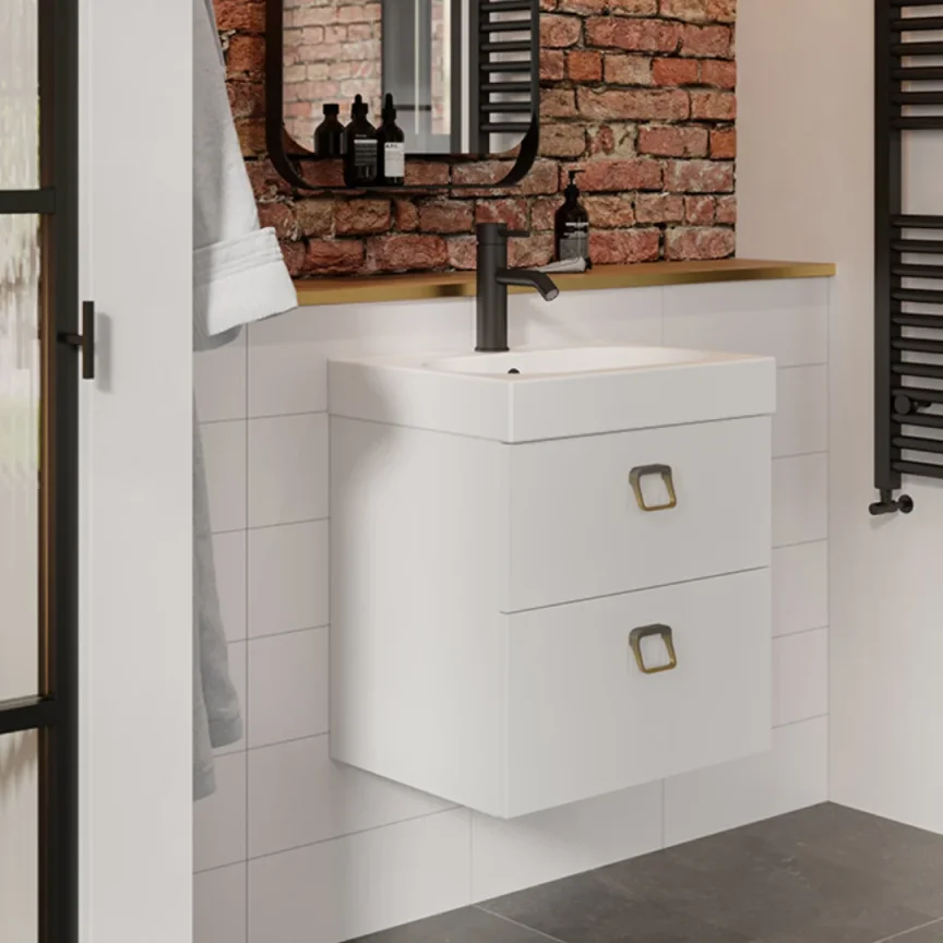 Saneux Austen 50cm 2 Drawer Wall Mounted Unit - Matte White detail view - Image 4