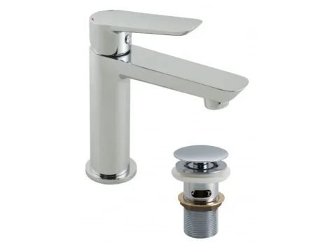 Vado Photon Mini Mono Basin Mixer Smooth Bodied Single Lever Deck Mounted With Universal Waste Chrome detail view - Image 2