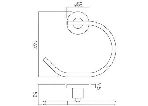 Vado Elements Towel Ring Wall Mounted Chrome technical drawing - Image 3