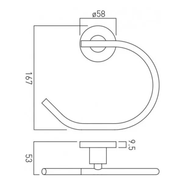 Vado Elements Towel Ring Wall Mounted Chrome technical drawing - Image 4