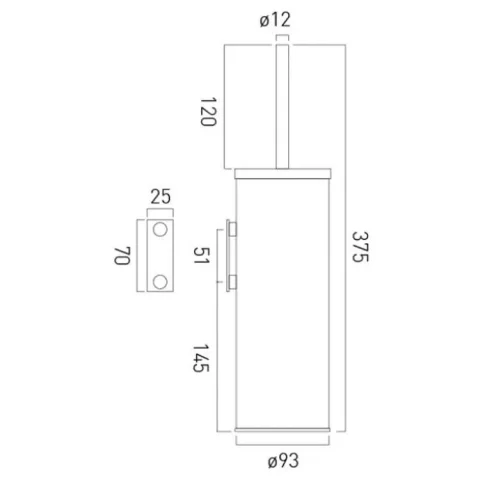 Vado Infinity Toilet Brush And Holder Wall Mounted Stainless Steel technical drawing - Image 3