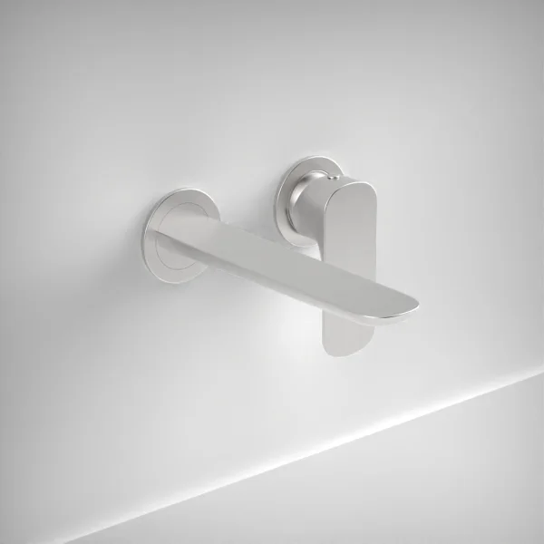 Ava Purity 2 Hole Wall Mounted Basin Mixer W/ Flanges - Brushed Stainless Steel